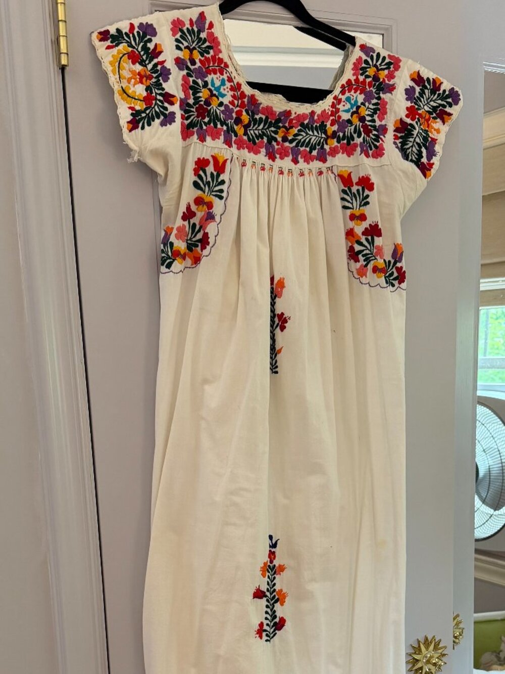 Vtg San Antonino White Hand Embroidered Oaxacan Mexican Traditional Huipil Dress